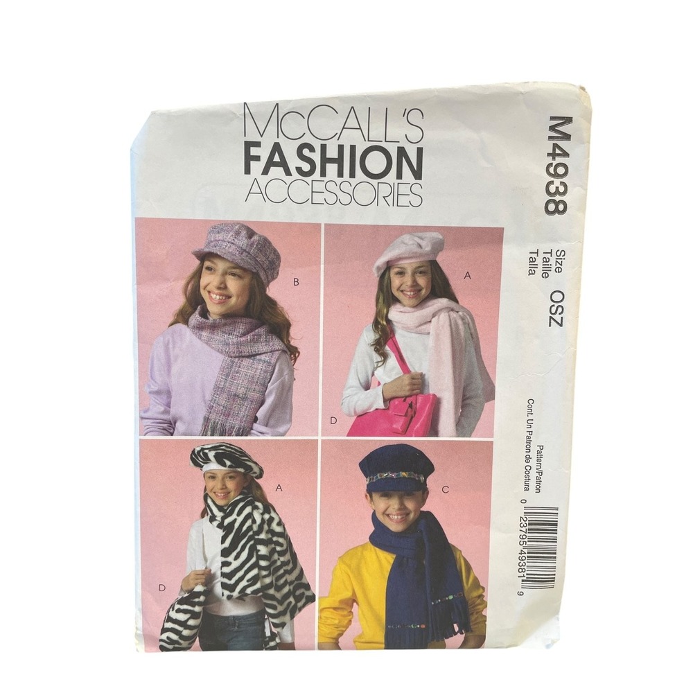 McCALL'S M4938 Fashion Accessories Hat Scarf Tote Cell Phone Case OSZ